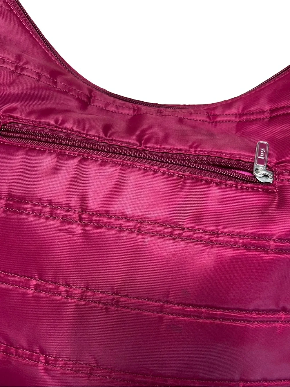 Lug Magenta Travel Crossbody Bag Hidden Water Bottle Pocket Organizer Purse